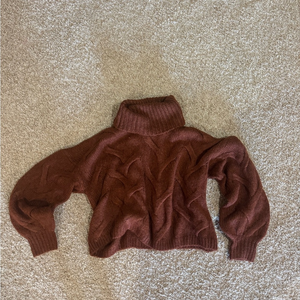 Madewell Brown/Orange Cable Knit Turtleneck Sweater